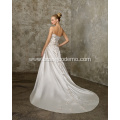 A-line Sweetheart Cathedral Train Satin Criss-Cross Beading Wedding Dress